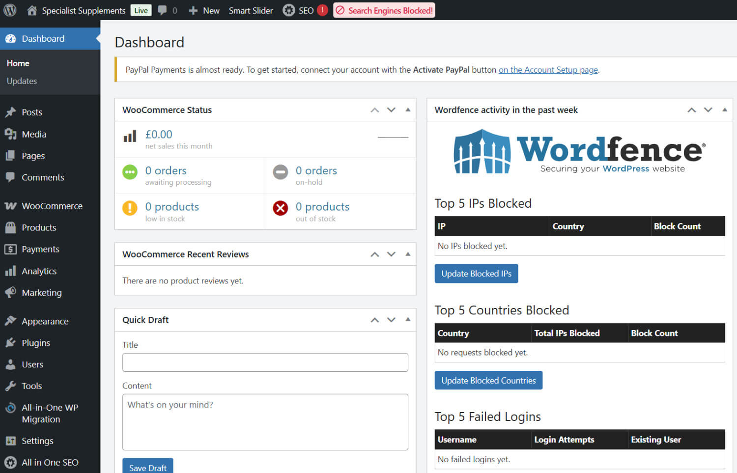 Wordpress ecommerce supplement website